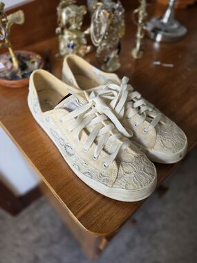 Keds Lace-Overlay Sneakers in Cream